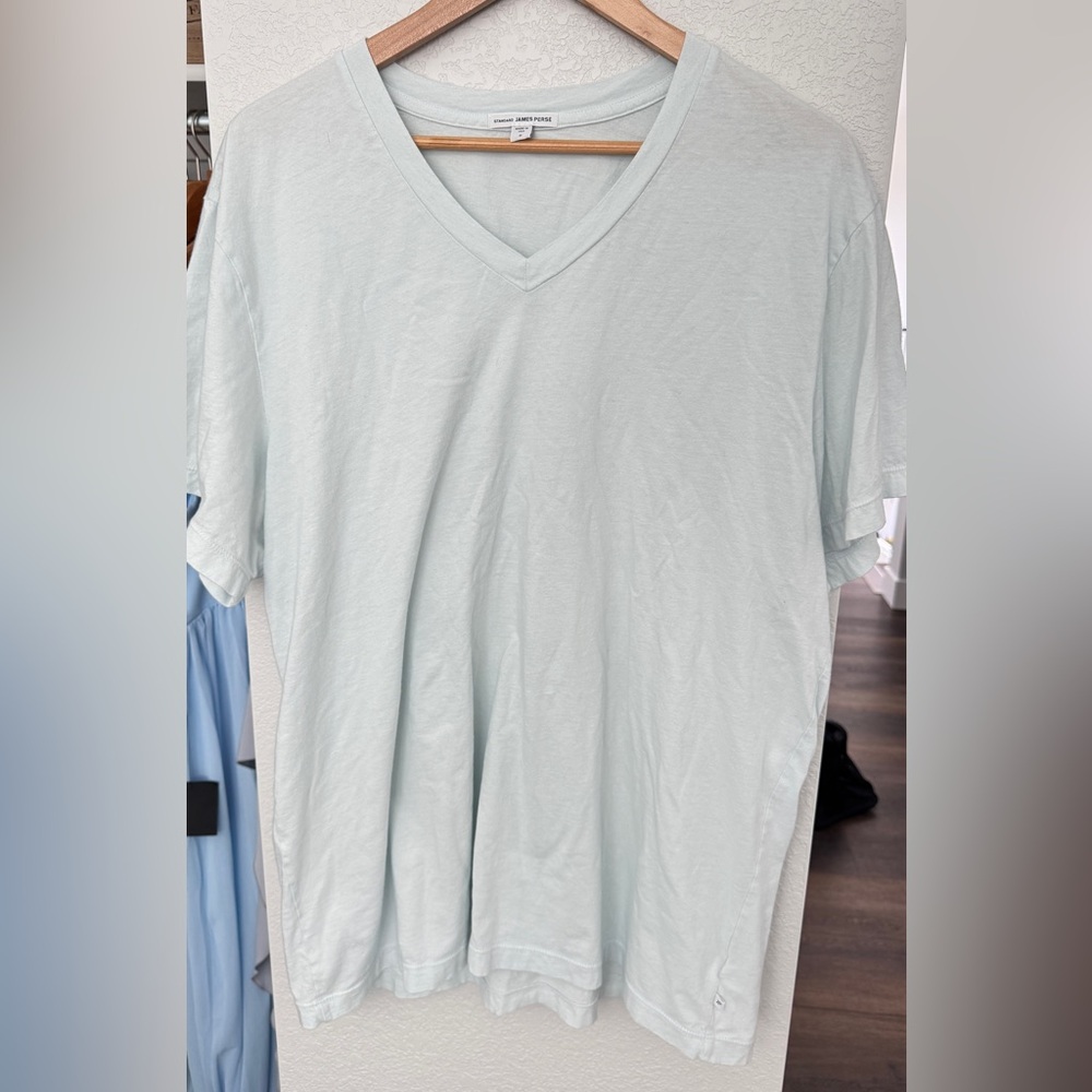James Perse V-Neck T-Shirt in Light Blue - Classic Casual